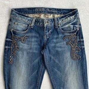 Guess Premium Studded Embellished Stretch Bootcut Jeans